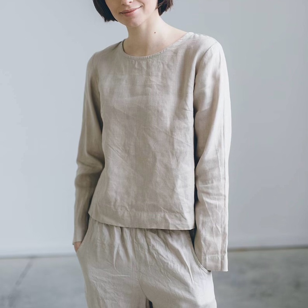 Linenfox long sleeve top (dusty peach)